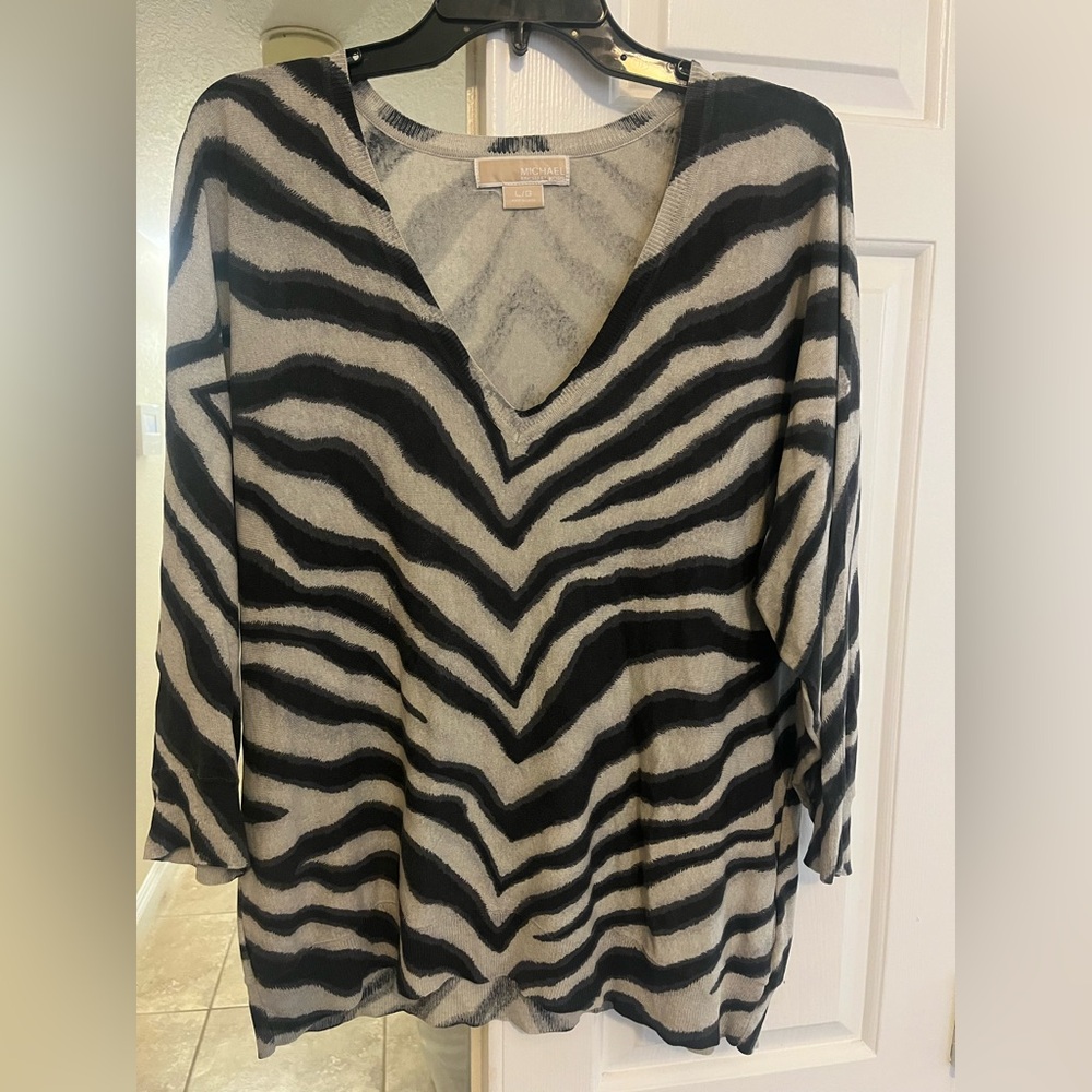 Michael Kors Zebra Print V-Neck Sweater